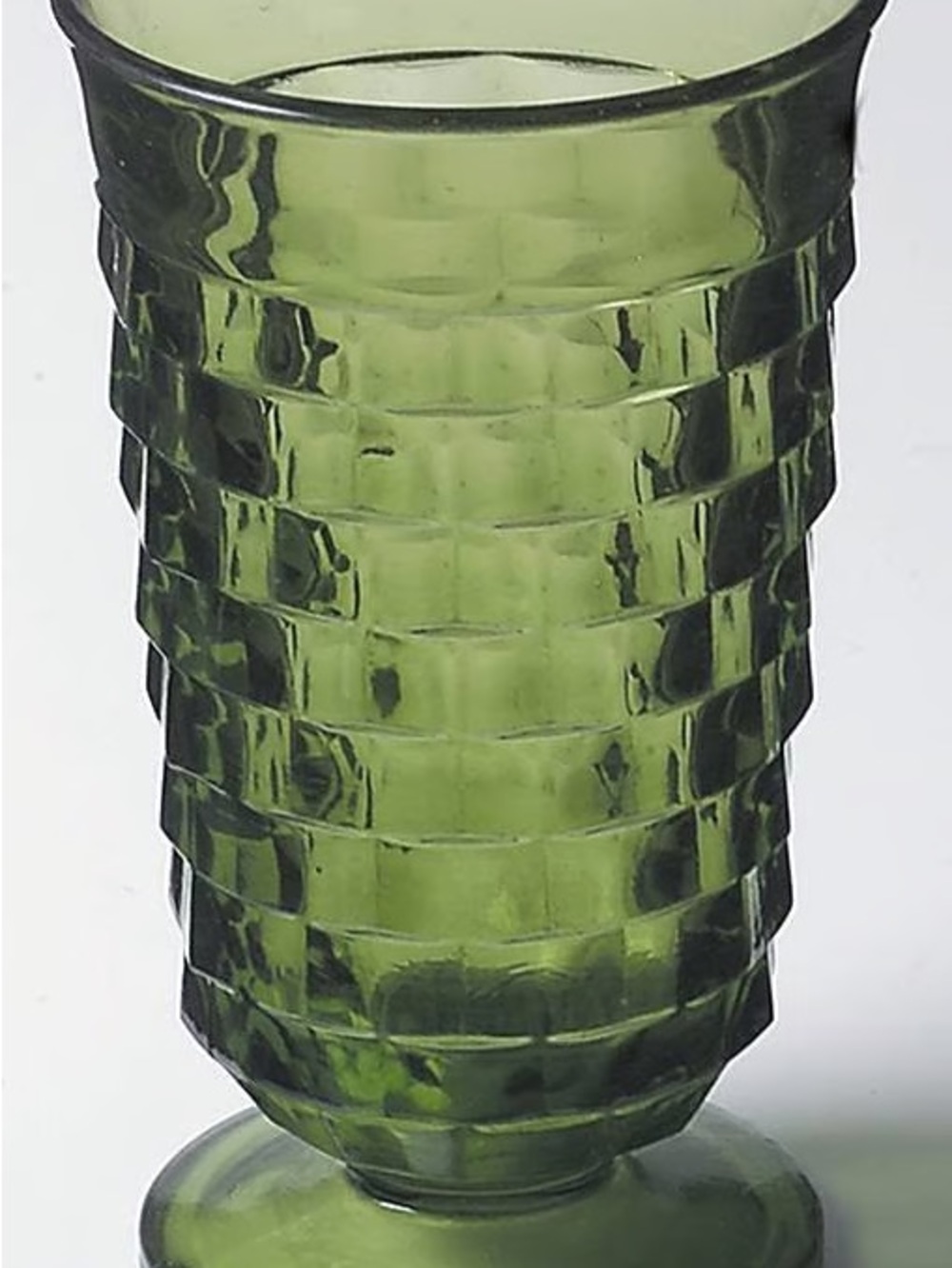 Two Indiana Glass Olive Green Cubist Tea Glasses